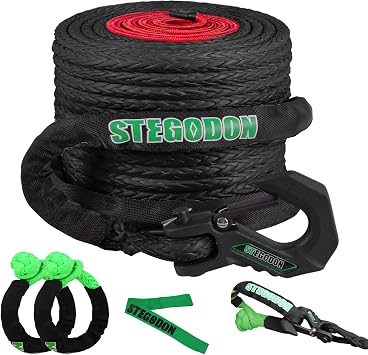 Winch Rope 1/2 in x 85 ft Synthetic Winch Rope Kit، 32000 LBS Winch Line Cable with Soft Shackle، Winch Hook and Safety Pull Strap for 4WD Off Road Vehicle Truck Black