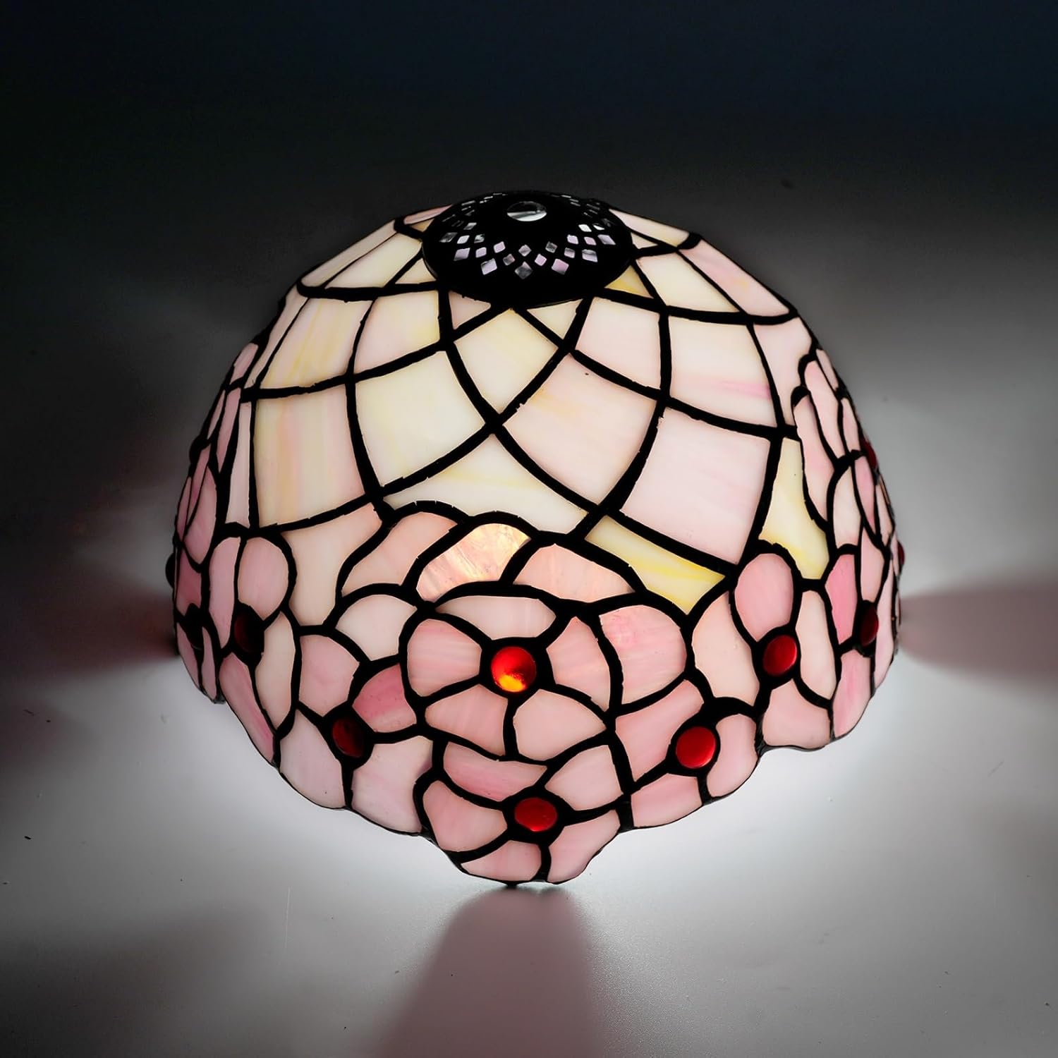 Tiffany Replacement Lamp Shade, 8 Inch Pink Cherry Blossom Stained Glass Lamp Shade Pastoral Art Decor Small Opening Lampshades for Living Room Bedroom Restaurant