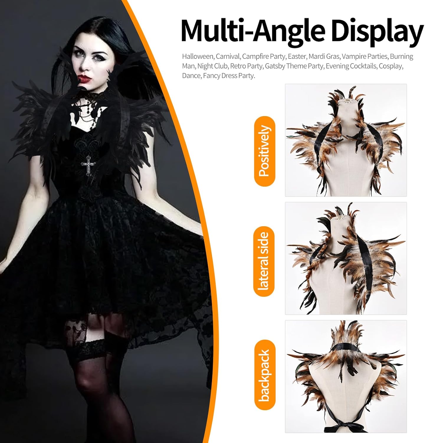 Gothic Natural Feather Shrug Feather Shawl Wrap Cape Victorian Collar for Halloween Cosplay Party Costume Accessories - Image 4
