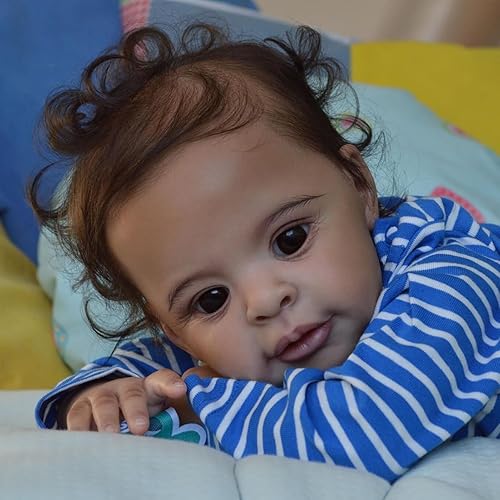 Miniatura 6 de ROSHUAN Muñecas de bebé Reborn de 20 pulgadas, muñecas de bebé realistas, muñecas de bebé negras de la vida real que se ven reales de vinilo suave