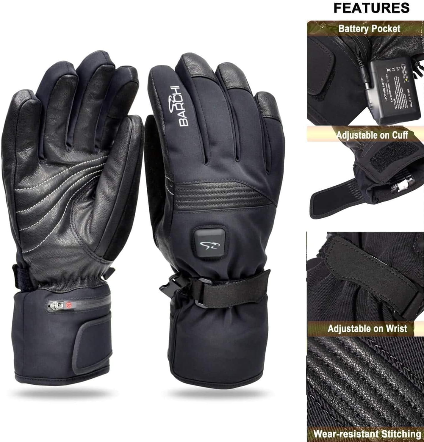 Heated Gloves for Men Women, Winter Hand Warmers 7.4V Rechargeable Powered Battery Electric Touchscreen Water Resistant Heating Gloves for Cycling Motorcycle Skiing Snowboarding Hiking Hunting