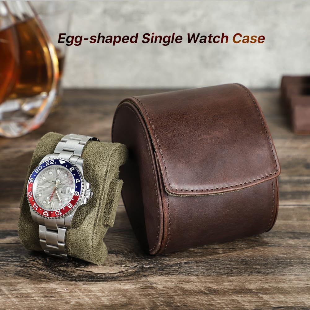 Hiram Étui De Voyage Pour Montre, Boîte De Rangement En Cuir Véritable Pour 1 Montre Avec Coussin Amovible, Organiseur De Protection Portable