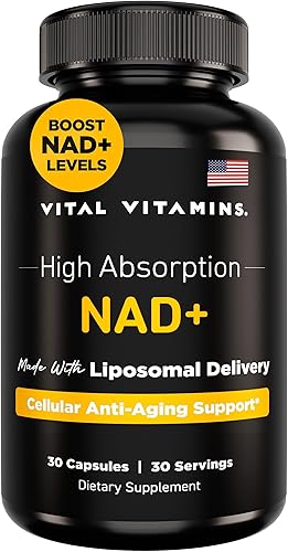 Vital Vitamins Suplemento NAD - NAD+ (dinucleótido de nicotinamida y adenina) para hombres y mujeres - Fabricado con entrega liposomal - Soporte