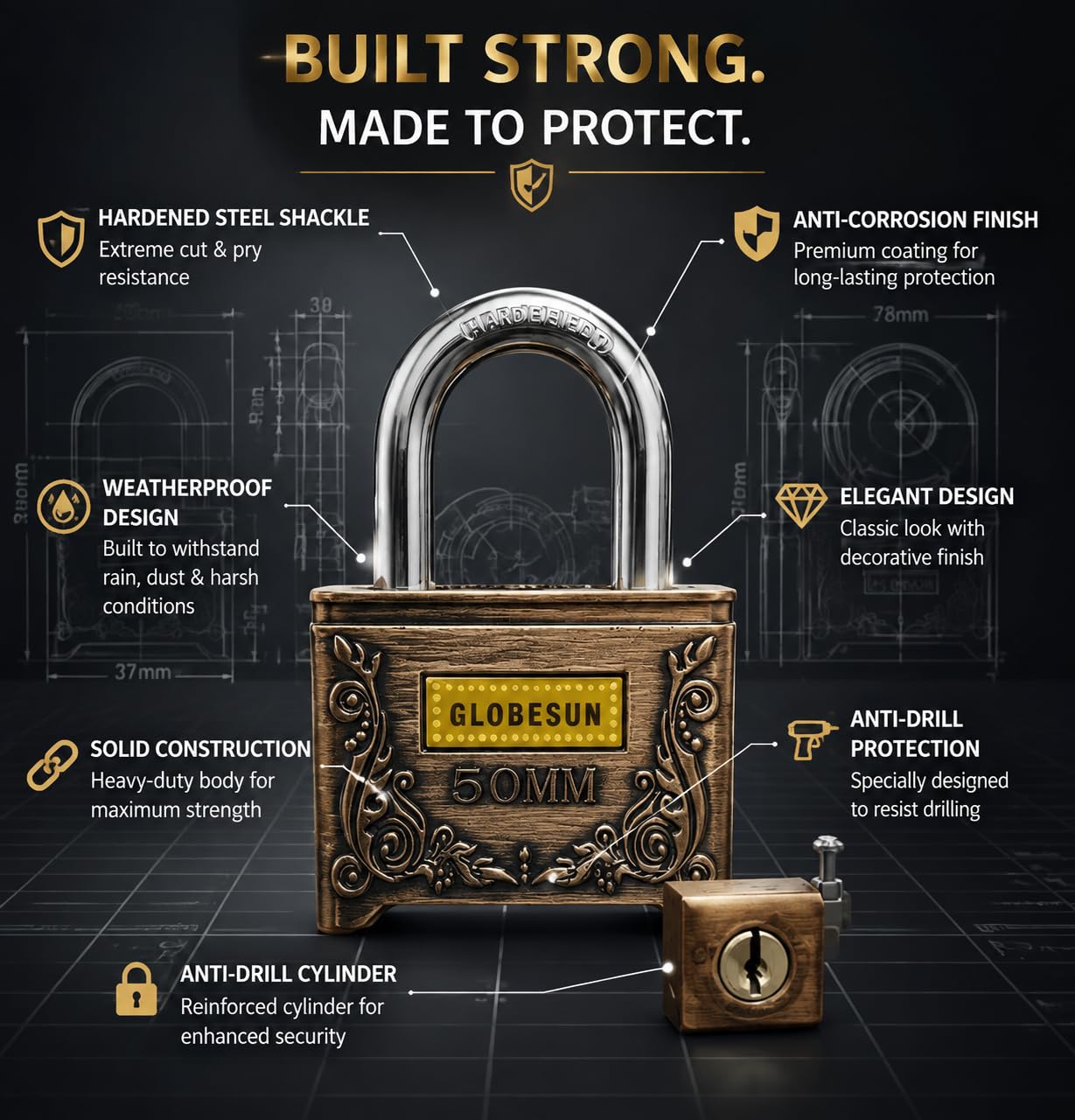 Vintage 50mm Copper Bronze Padlock with 4 Keys, Antique Design — Amazon image 2