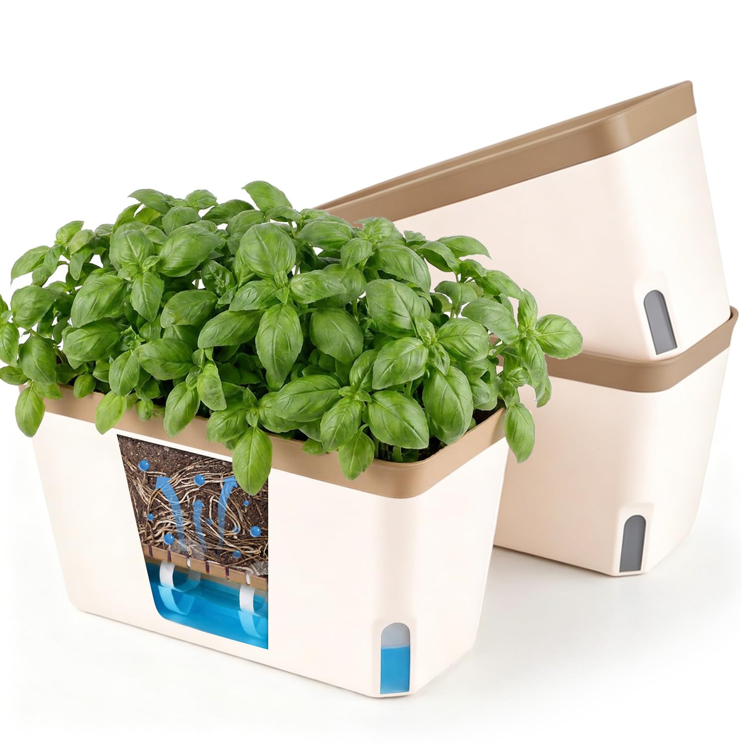 T4u Maceta autorriego Rectangular 27 cm, Set 3, maceteros Decorativos Interior, Plantas pequeñas hogar Oficina, riego reducido, Uso práctico, no Apto Vegetales Grandes sensibles Humedad