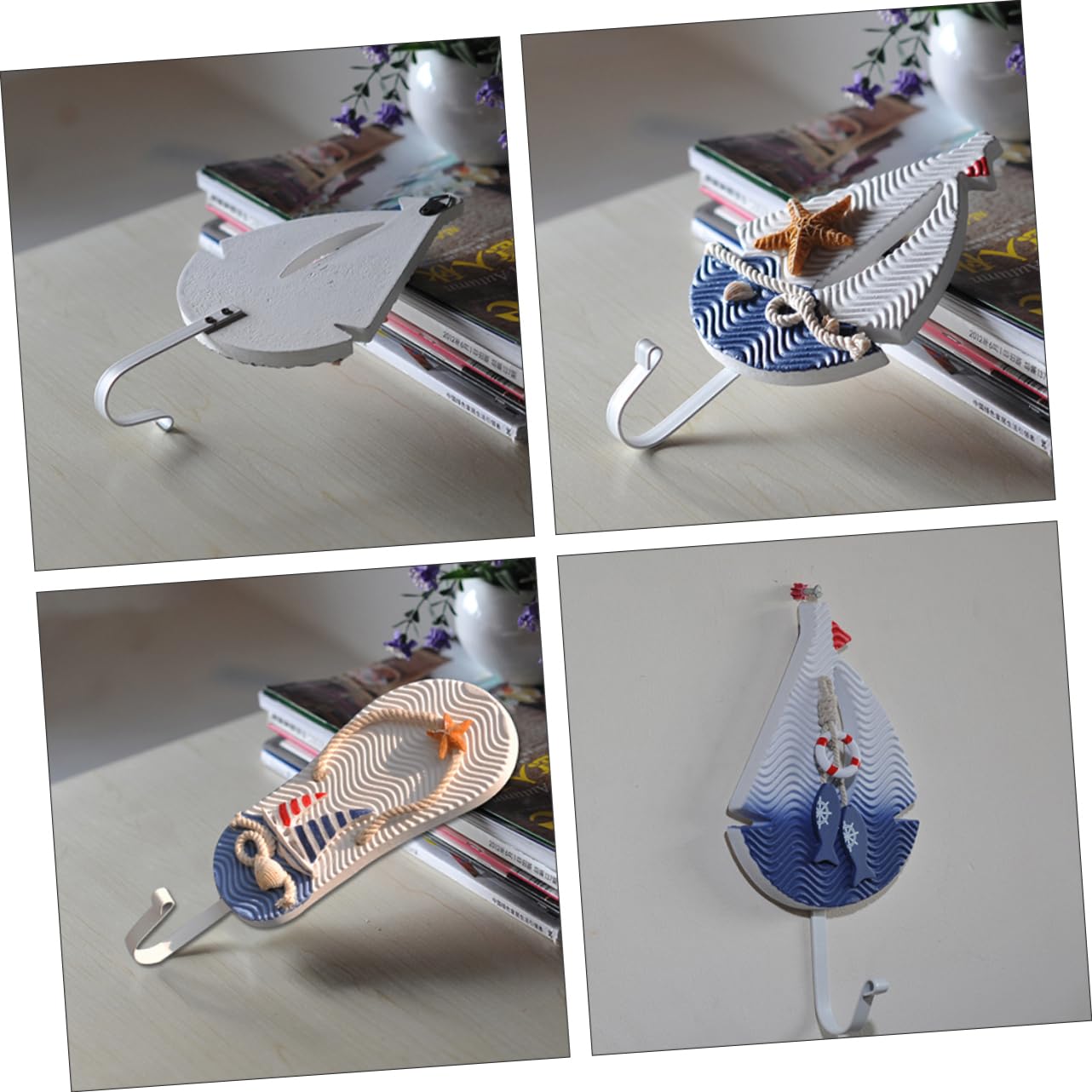 Ganci in Legno Stile Marino a Tema Costiero, Set da 3 Pezzi, Ganci Multifunzione Decorativi per Cappelli e Abbigliamento Atmosfera Estiva Stili multipli