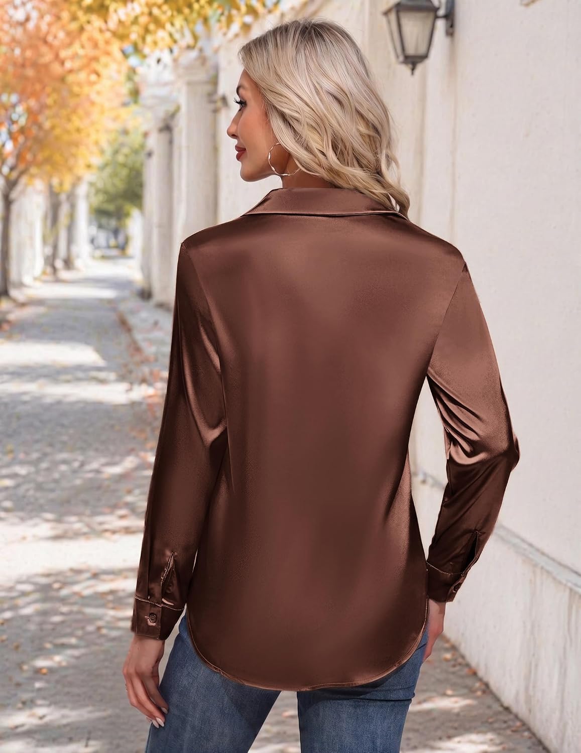 Zeagoo Womens Satin Shirt Silk Button Down Blouses Long Sleeve Loose Tops
