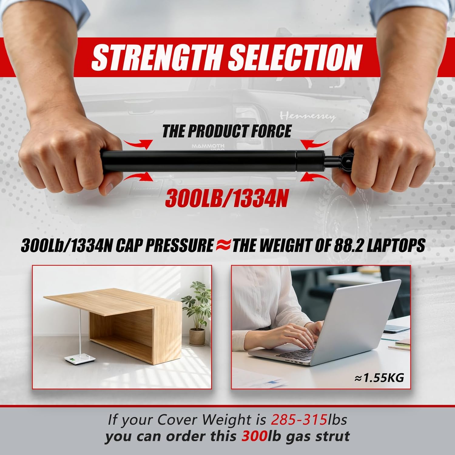 Vepagoo 35 inch Gas Strut 300Lb/1334N Heavy Duty Lid Gas Struts Shock Lift Support Spring for Tonneau Cover RV Kitchen Door Truck Bed Trailer Cap Bed Custom Wooden Cover, Set of 2