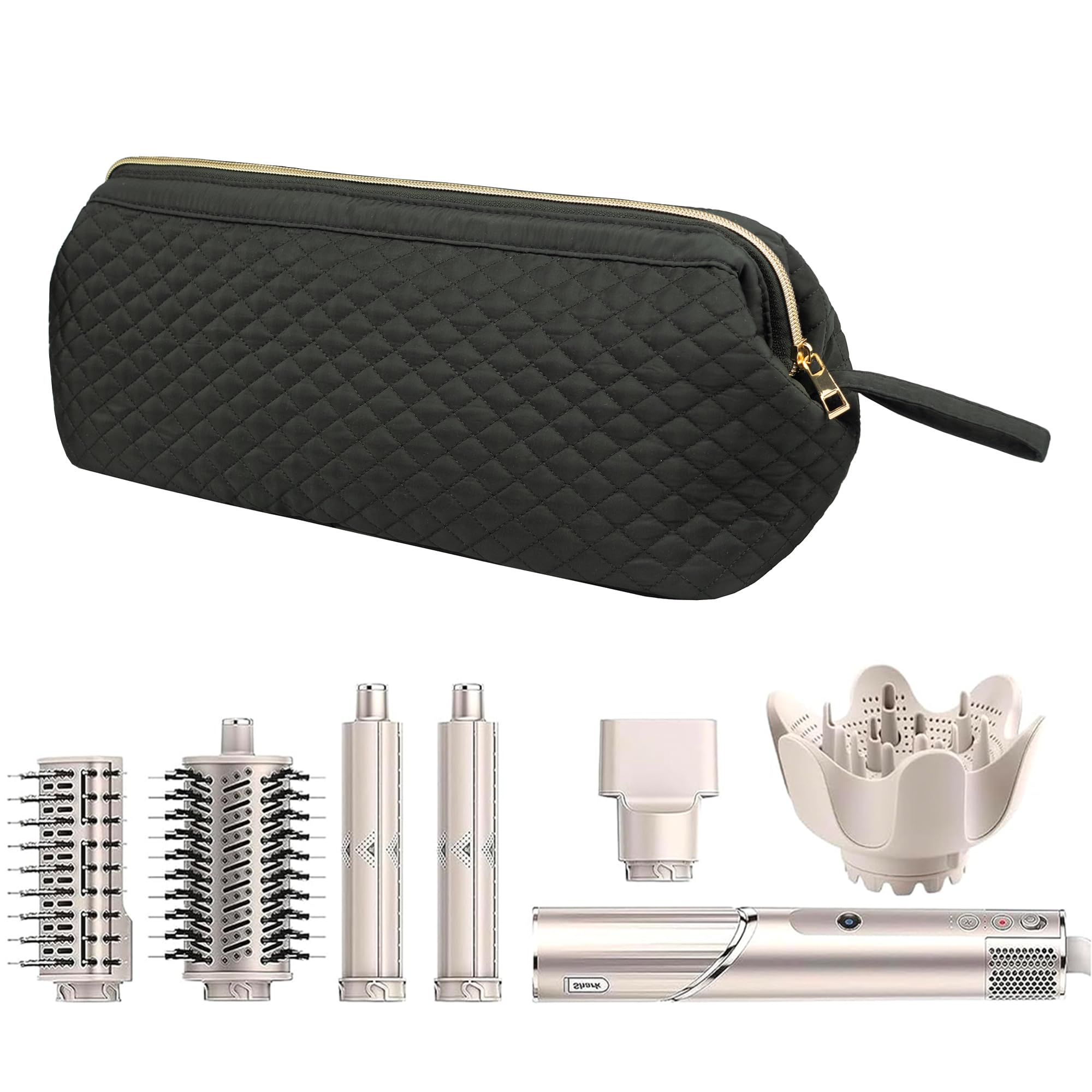 SivaLifeShark Flex Style Case for Dyson Airwrap/Hair Dryer, Travel Carrying Case for Shark Attachments, Flat Curling Iron Hair Tools Travel Bag (Black Quilt Rhombus)