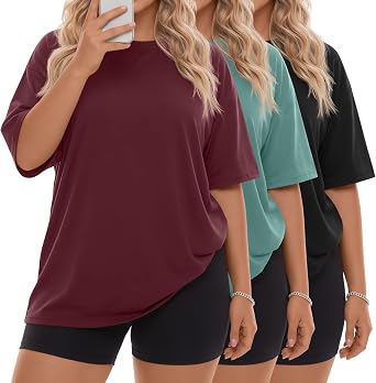 Neer 3 Pack Women Plus Size T Shirts Oversized Cotton Short Sleeve Crewneck Tops Baggy Summer Loose Fit Lightweight Basic Tee