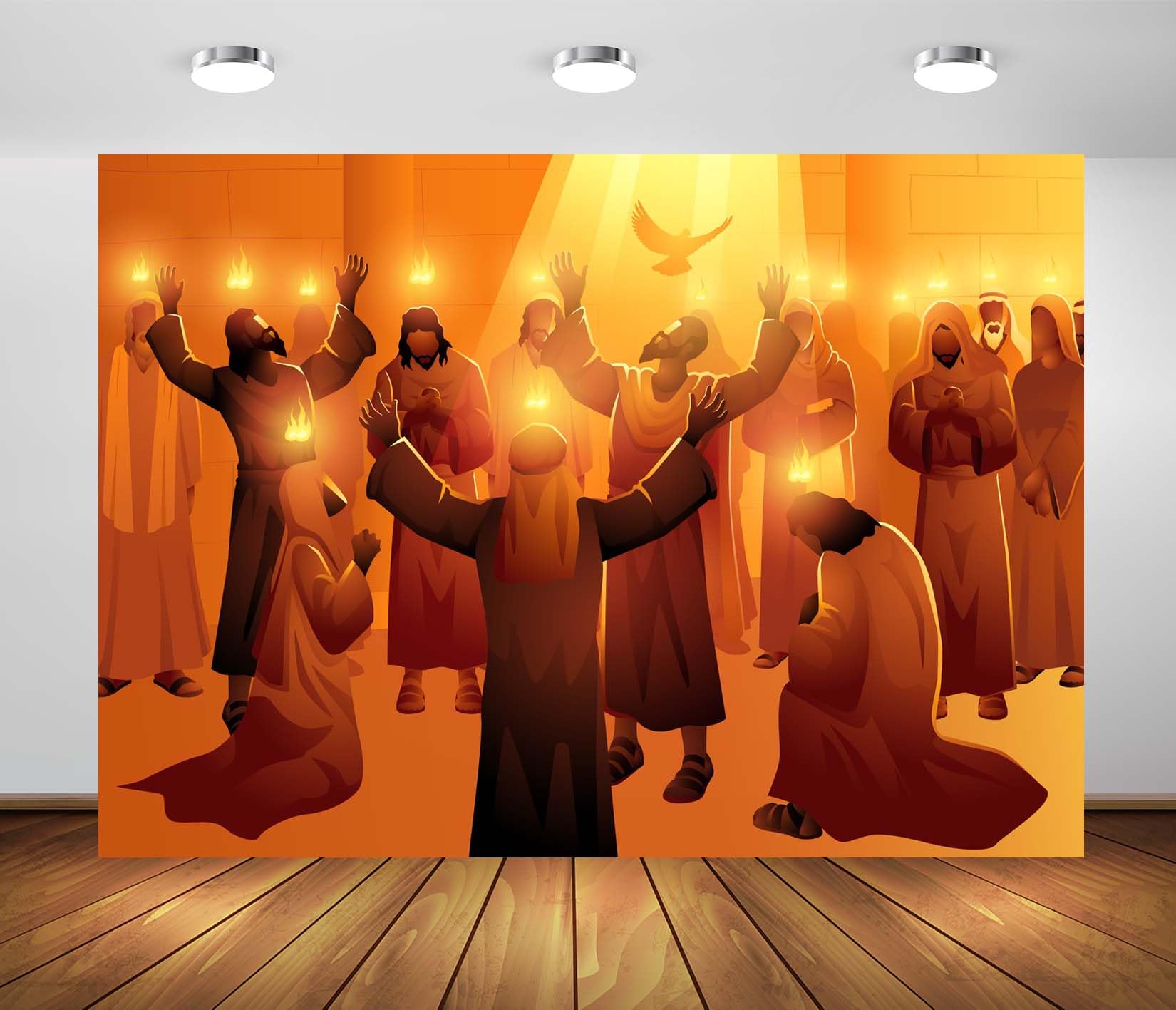 Loccor 8x6ft Fabric Pentecost Backdrop Pentecost Holy Spirit Dove Upon The Apostles and Followers of Jesus Christ Background Biblical Religious