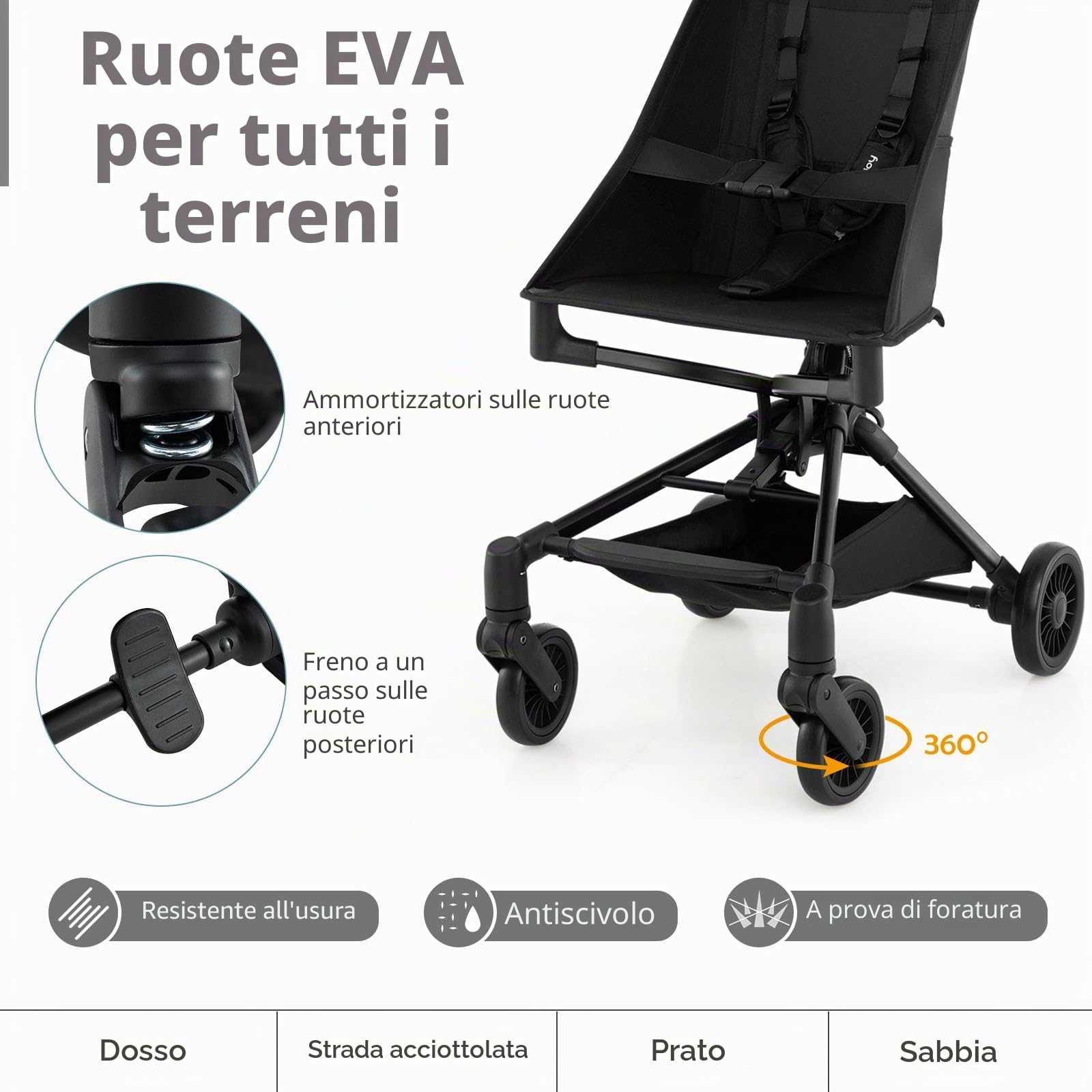 LIFEZEAL Passeggino Ultraleggero 5kg per Bambini 6-36 Mesi, Passeggino Compatto a Ombrello, per Viaggio, Aereo, Pieghevole, Regolabile, con Cintura di Sicurezza, Ruote, Freno, Parasole, Cesto, Nero