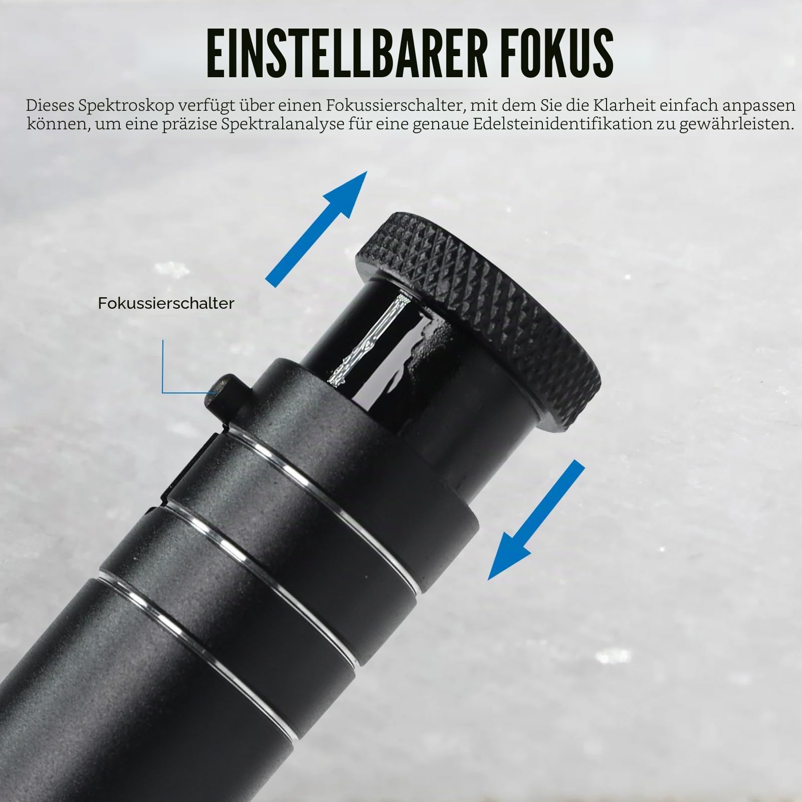 Fokussierspektroskop 10 mm Prismen-Edelsteinspektroskop mit einstellbarem Fokus Gemologie-Spektrometer Aluminiumkörper