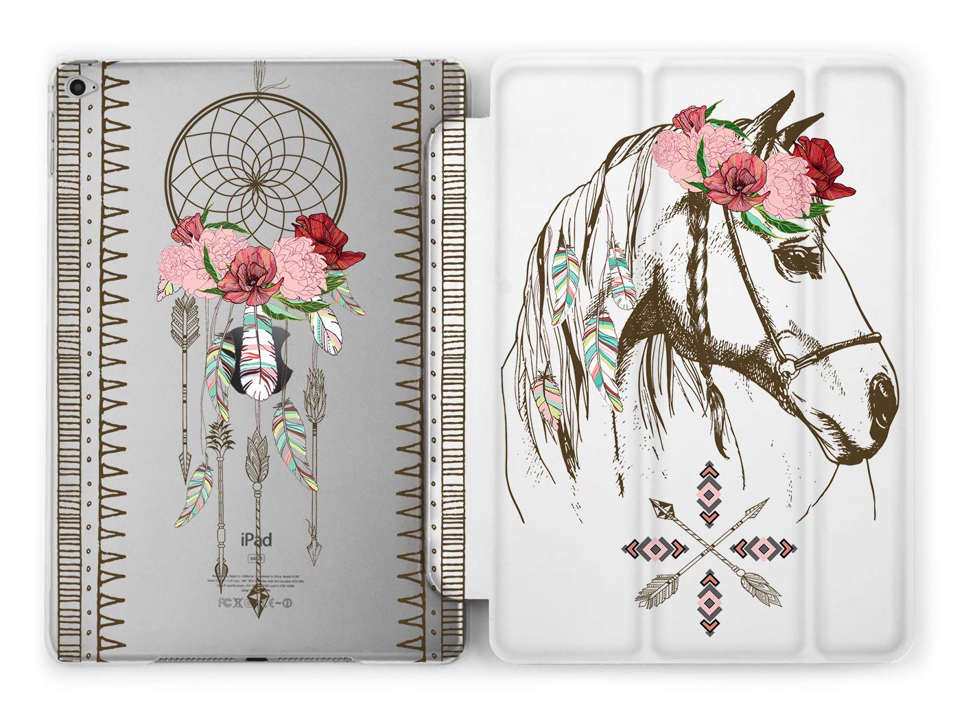 Floral Dream Catcher Horse Trifold Case Cover for Apple iPad Mini 1 2 3 4 5 Air 2 3 Pro 9.7 10.5 11 12.9 9.7 inch 2017 2018 2019