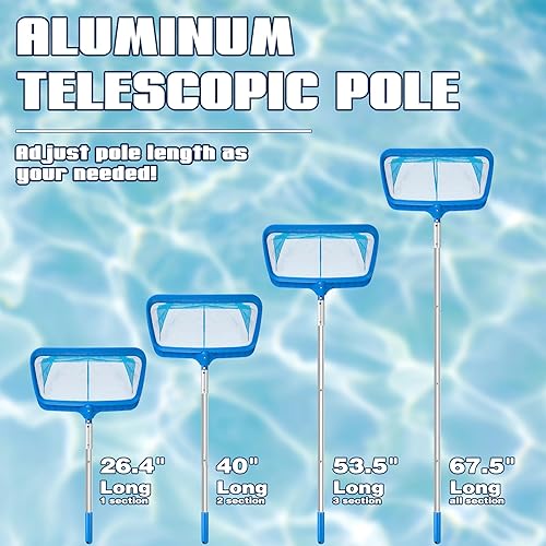 Miniatura 3 de Skimmer - Red de piscina con poste, 4 secciones, poste telescópico ajustable de 26.4 a 66.5 pulgadas de grosor y red de malla fina, redes de piscina