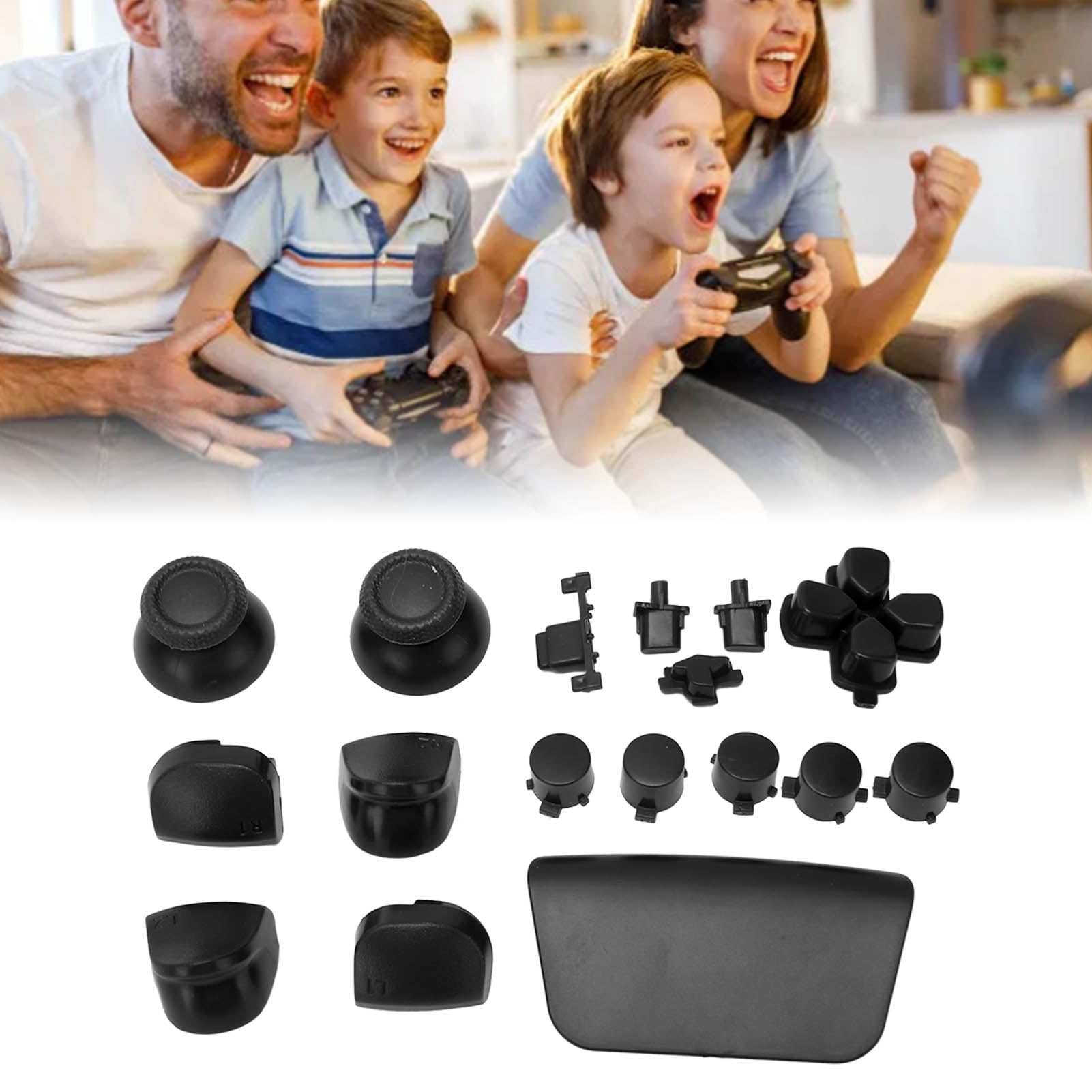 16 szt. Przyciski Zamienne do Kontrolera do Gier, Joysticki do Joysticka na Gamepad, Wymienne Przyciski Spustowe do Kontrolera (Czarny)