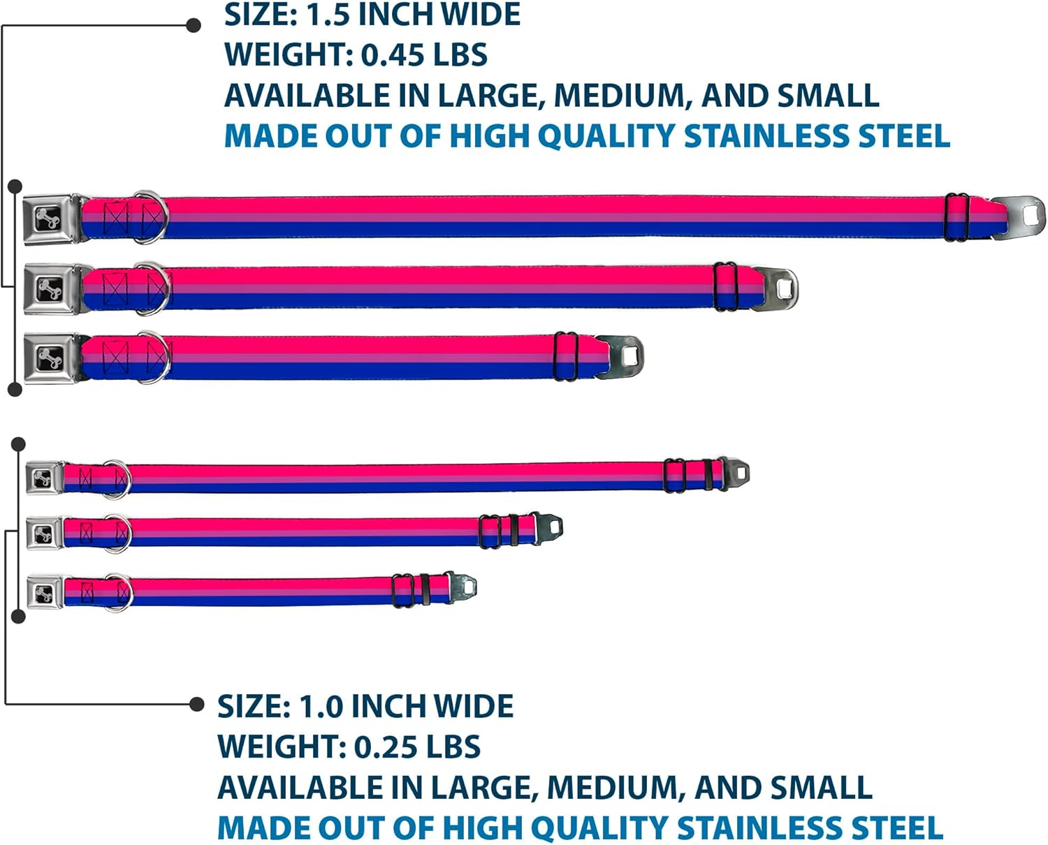 Buckle-Down Dog Collar Seatbelt Buckle Flag Bisexual Pink Purple Blue, Multicolor, 1.5" Wide - Fits 16-23" Neck - Medium (DC-W30684-WM)