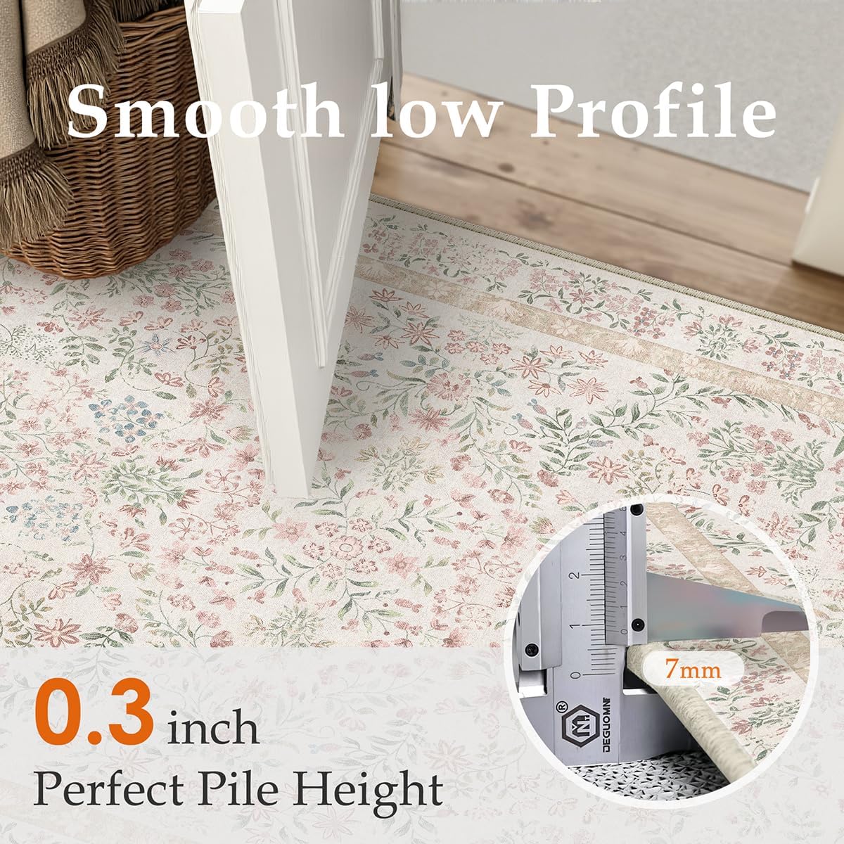 PureCozy 2x6 Pink Area Rug for Kitchen Washable Vintage Floral Carpet Low Pile Non Slip Botanical Aesthetic Soft Accent Throw Rug Entrance Bathroom Bedroom Nursery Office Indoor