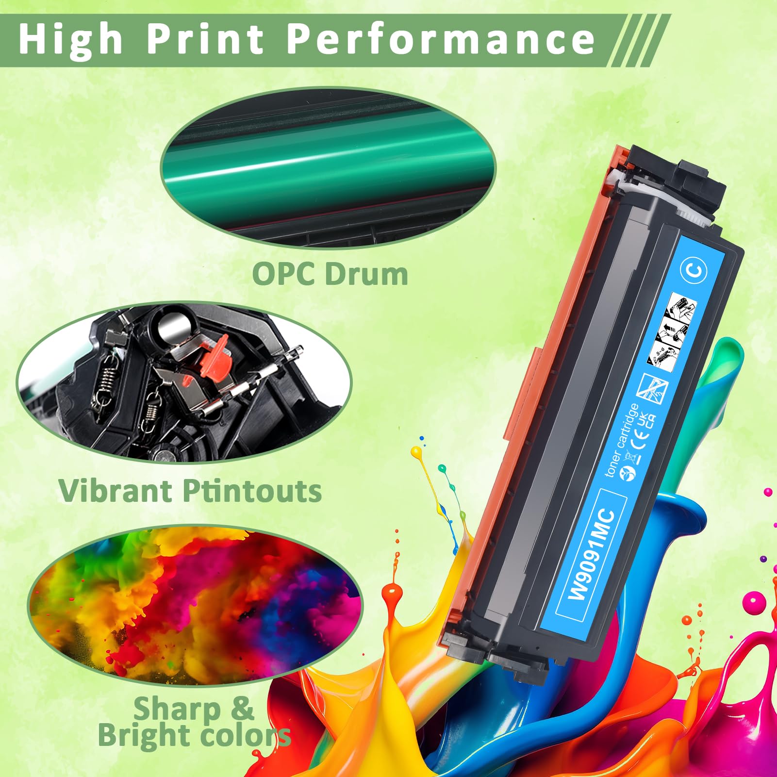 Paquete de 4 cartuchos de tóner HP W9090MC, cartucho de tinta de alta capacidad de repuesto W9090MC W9091MC W9093MC W9092MC para impresora HP Color Managed E47528f E45028dn MFP (negro, cian, magenta y