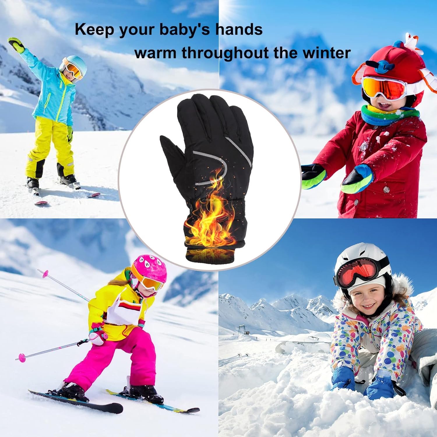 Flapper Gloves Kids Winter Snow Years Old Boys Gloves Warm Outdoor For 4-8 Kids Skating Ski Girls (Black, One Size): Clothing, Shoes & Jewelry