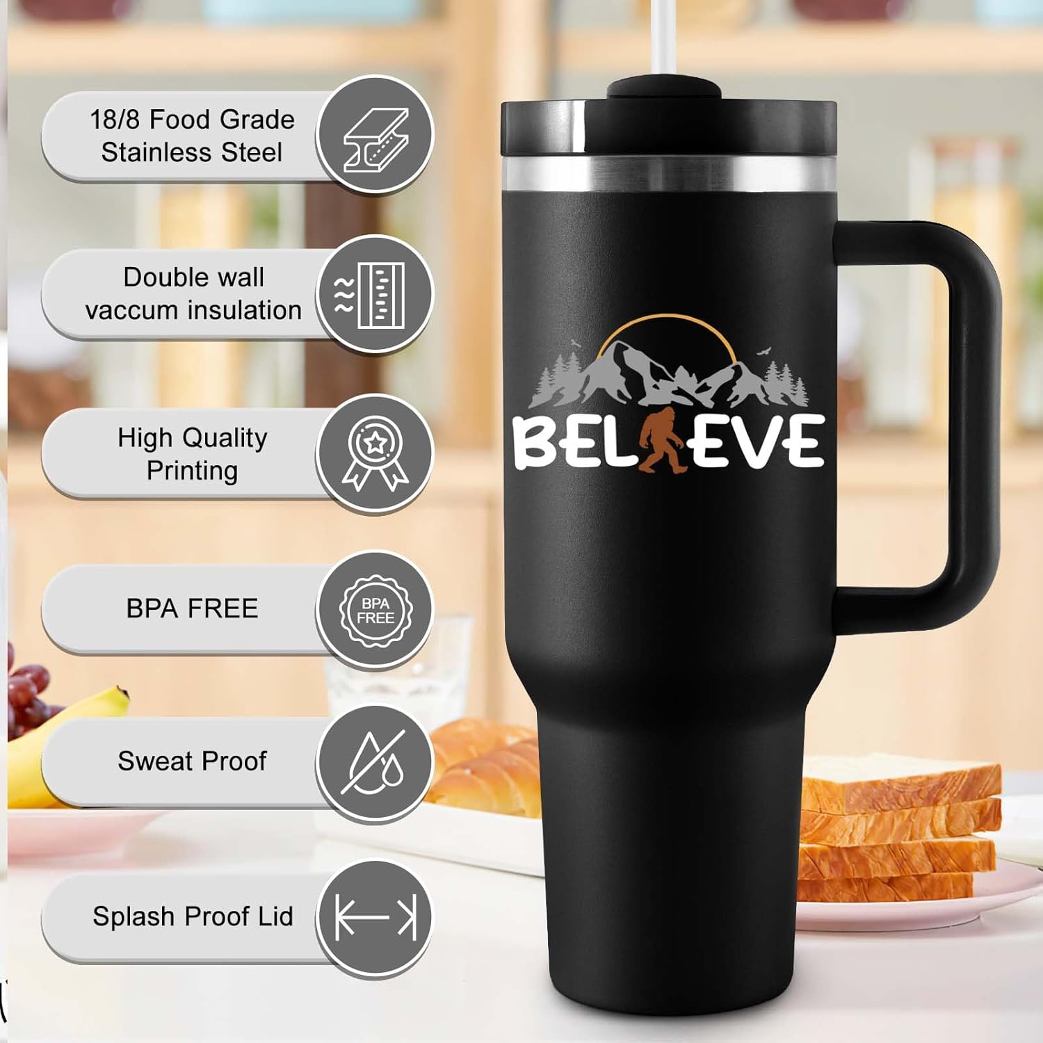 COCOGIFTS Bigfoot Gifts, Sasquatch Gifts, Big Foot Sasquatch Gift, 40oz Tumbler with Handle, Bigfoot Lovers Gift for Men Women - Image 4