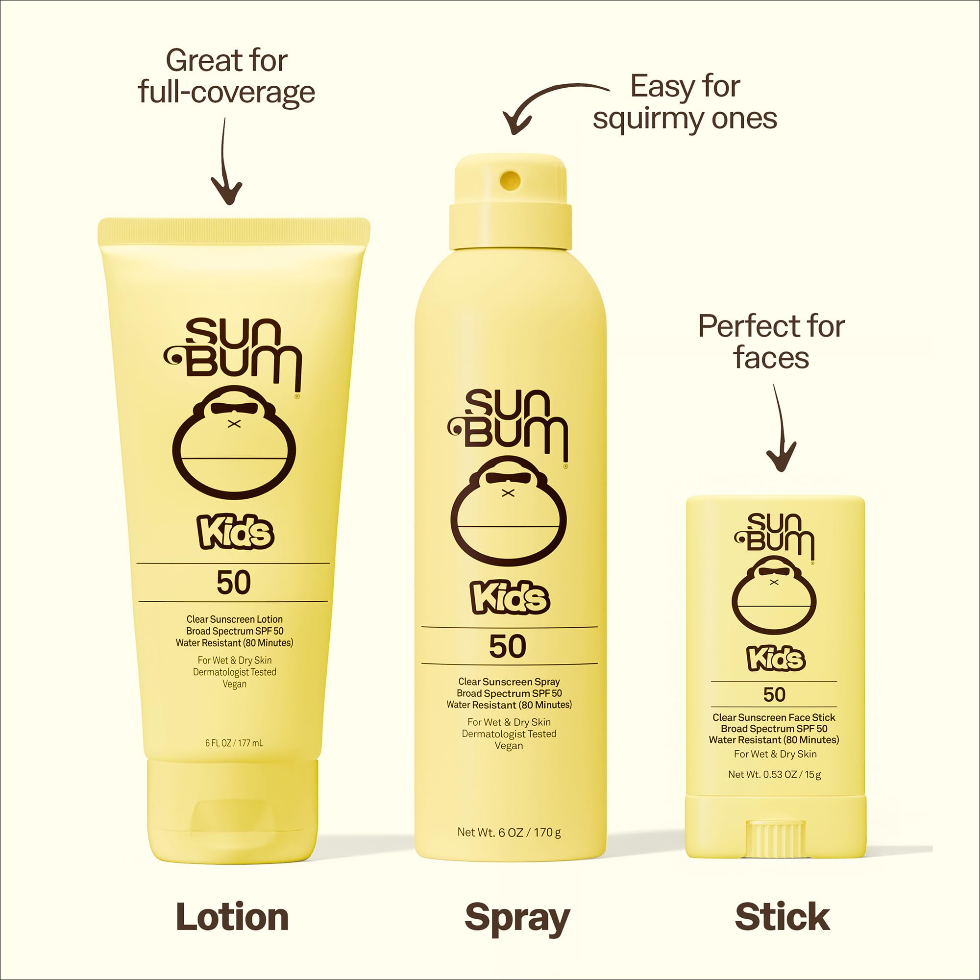 Sun Bum Lotion solaire transparente SPF 50 pour enfants | Application humide ou sèche | Conforme à la loi Hawaï 104 Reef (sans octinoxate et oxybenzone), écran solaire UVA/UVB à large spectre | 170 g
