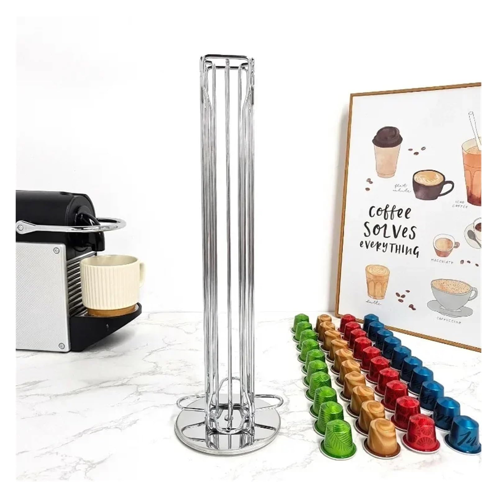 Organisateur De Capsules De Café Rotatif, Présentoir De Capsules De Café D'une Capacité Maximale De 40 Capsules Rotatives(Silver)