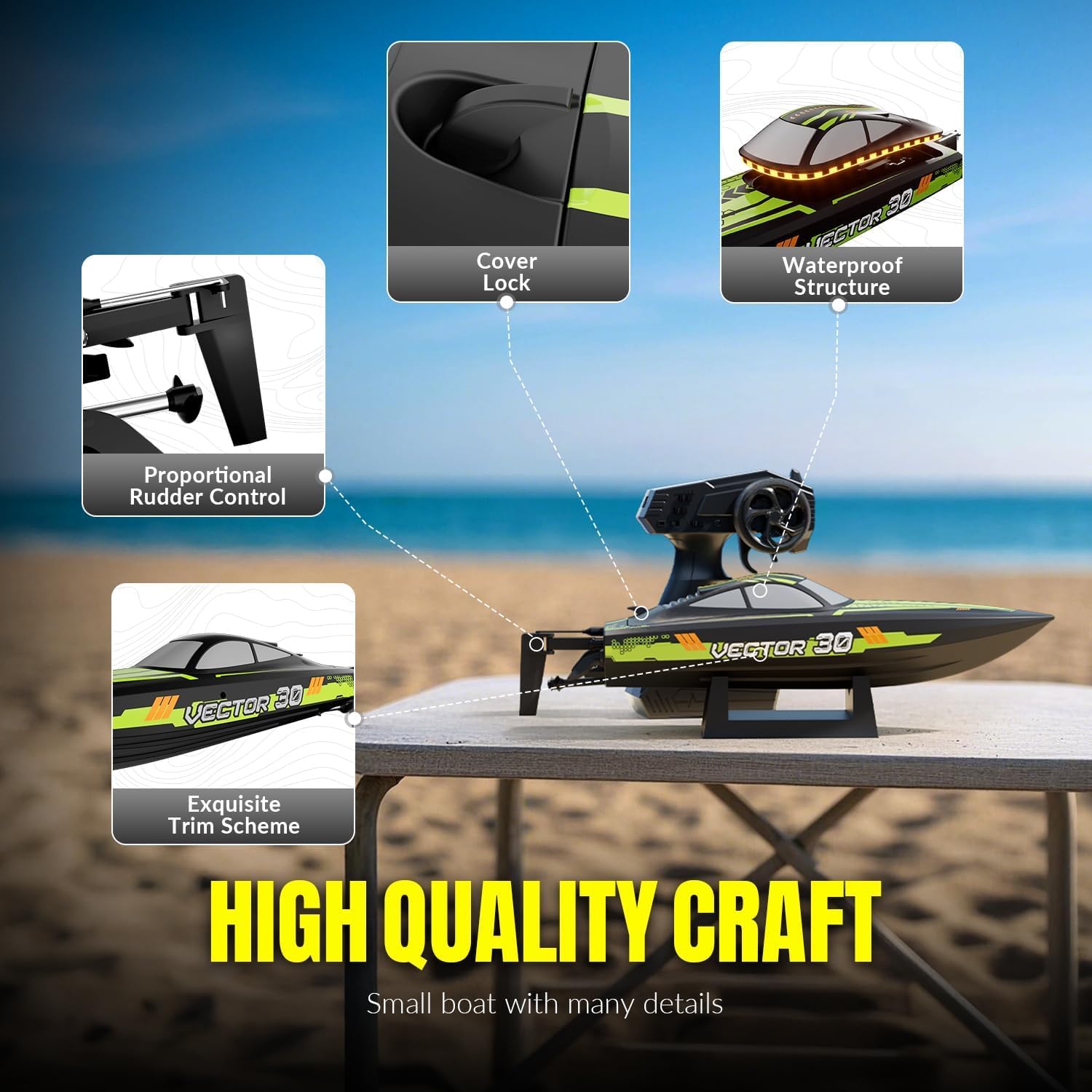 RC Boat - Remote Control Boats for Adult,2.4GHz Racing Mini Boat for Water Pool&Lakes,Summer Water Toy (Green)