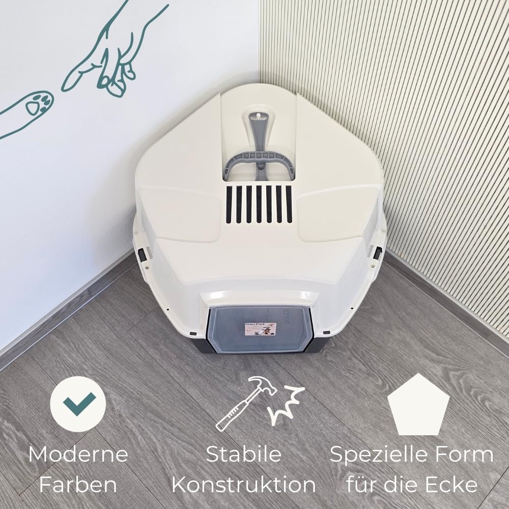 2er Set Große Eck Katzentoilette Katzenklo Ecke mit Deckel geschlossen XXL Ecktoilette Katzen Haubentoilette Filter Schaufel Doppelpack Katzentoiletten