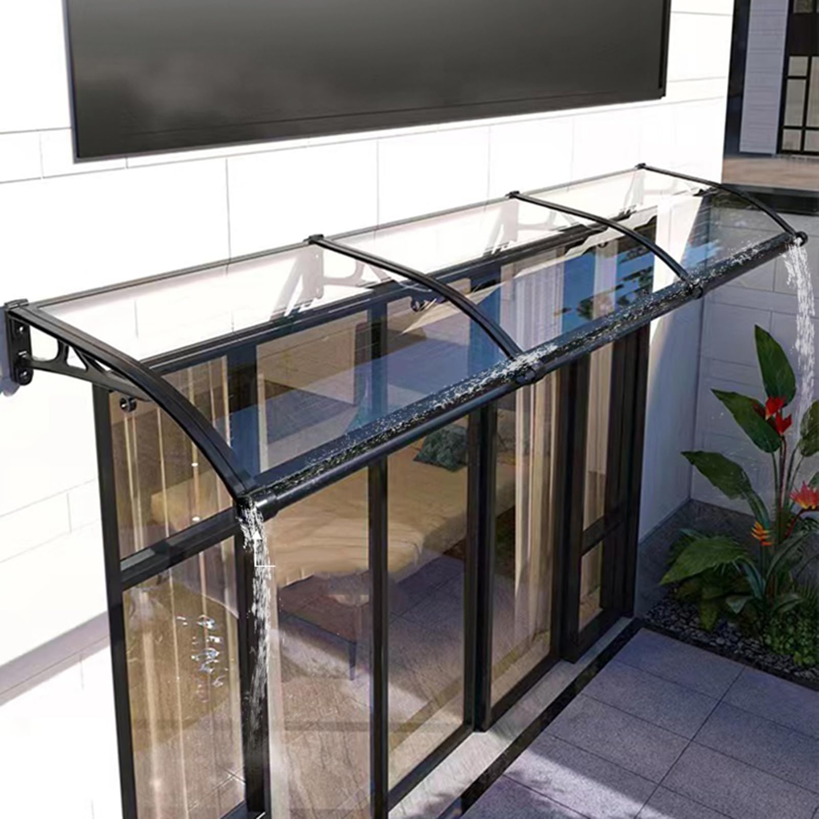 Auvent de terrasse moderne avec grand évier pour abriter le jardin de la pluie