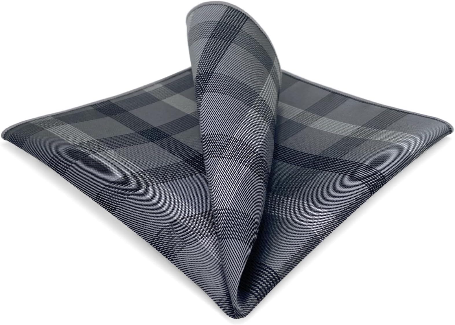 SHLAX&WING Checked Plaids Mens Pocket Square Dark Gray Handkerchief Silk Business