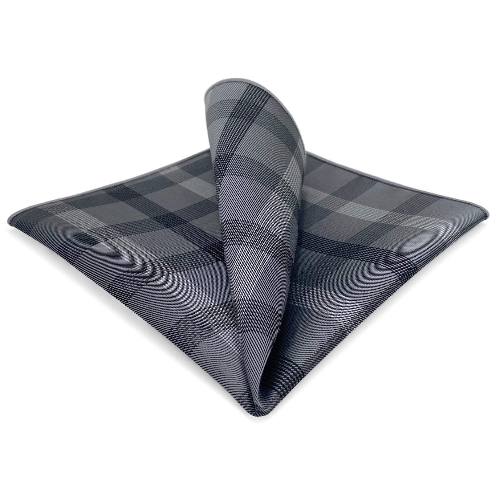 SHLAX&WING Checked Plaids Mens Pocket Square Dark Gray Handkerchief Silk Business