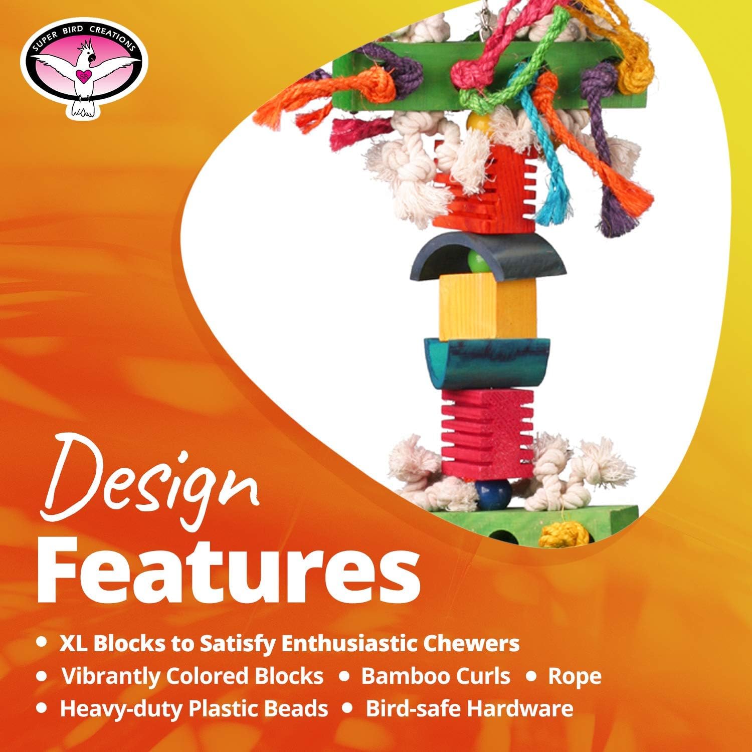 Super Bird Creations SB1117 in The Groove Bird Toy - Ideal for Cockatoos and Macaws - Perfect for Chewing, Entertainment, and Boredom Relief - Colorful Groovy Blocks - XL Bird Size, 21" x 10" x 10"