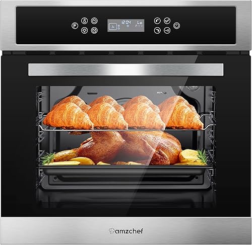 AMZCHEF Horno eléctrico integrado de 24 pulgadas con 11 funciones 8 recetas automáticas 2800 W 240 V 25 cuf horno de pared de convección en acero