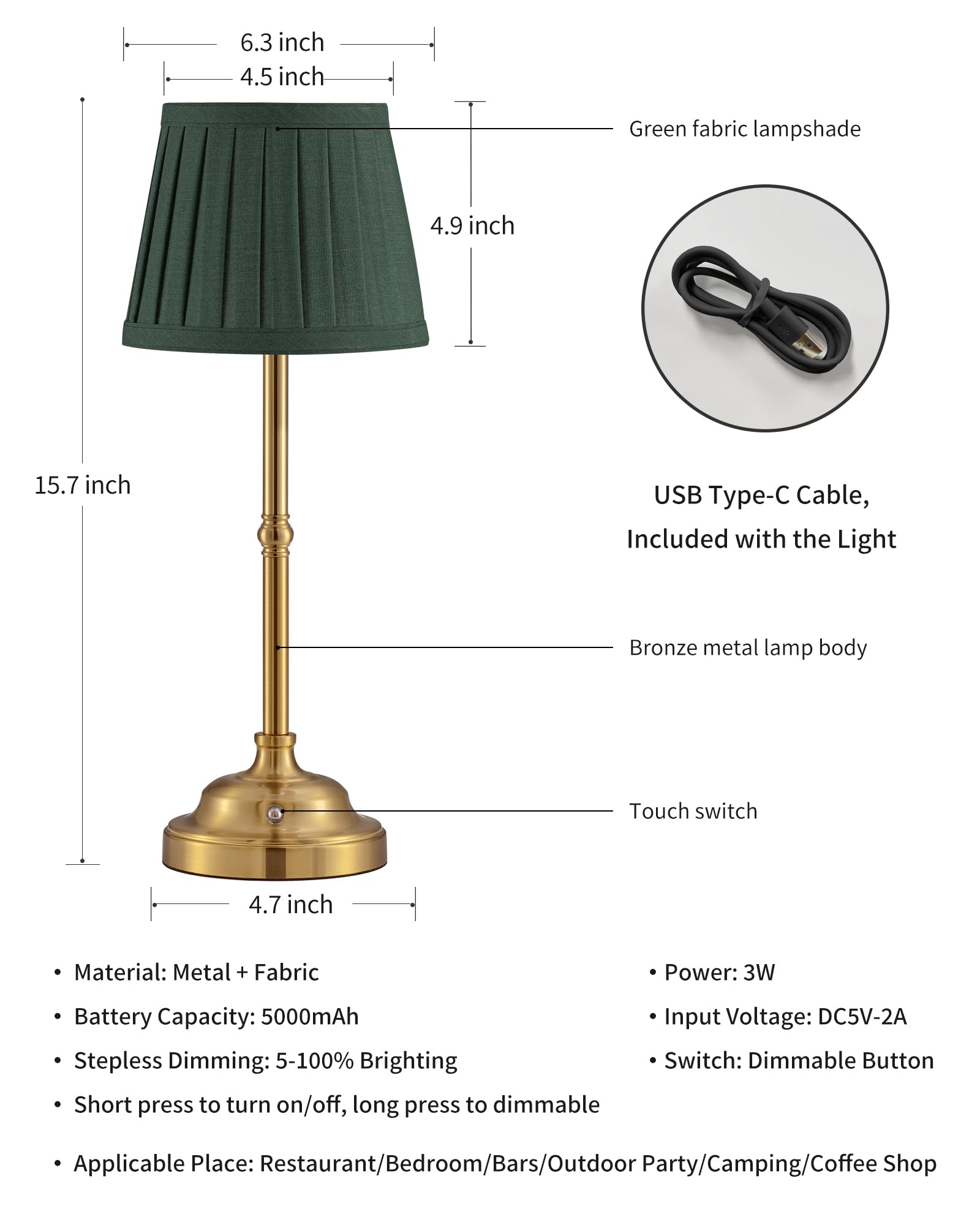 Lampada da tavolo a LED Visdanfo, set da 2 pezzi, dimmerabile, vintage, batteria 4000 mAh, funzionamento a batteria, adatta per interni e esterni