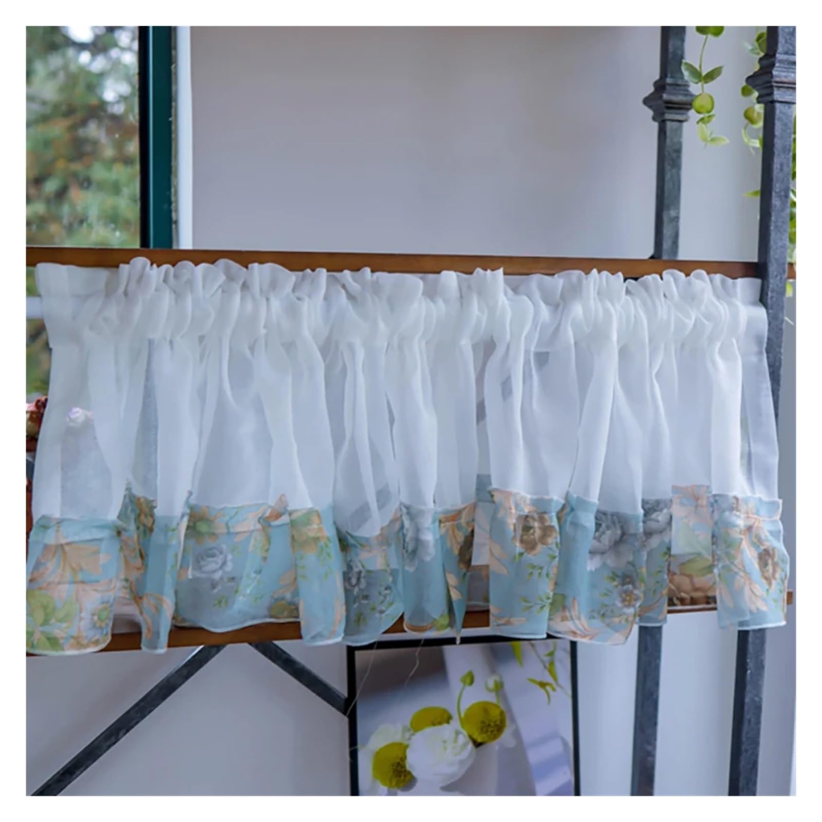 LNNXSZ Short Curtains Flowers Patchwork Lace Short Curtains Pastoral Tulle Floral Half For Kitchen Valance(Color-04,1 PC W150 X H80 CM)