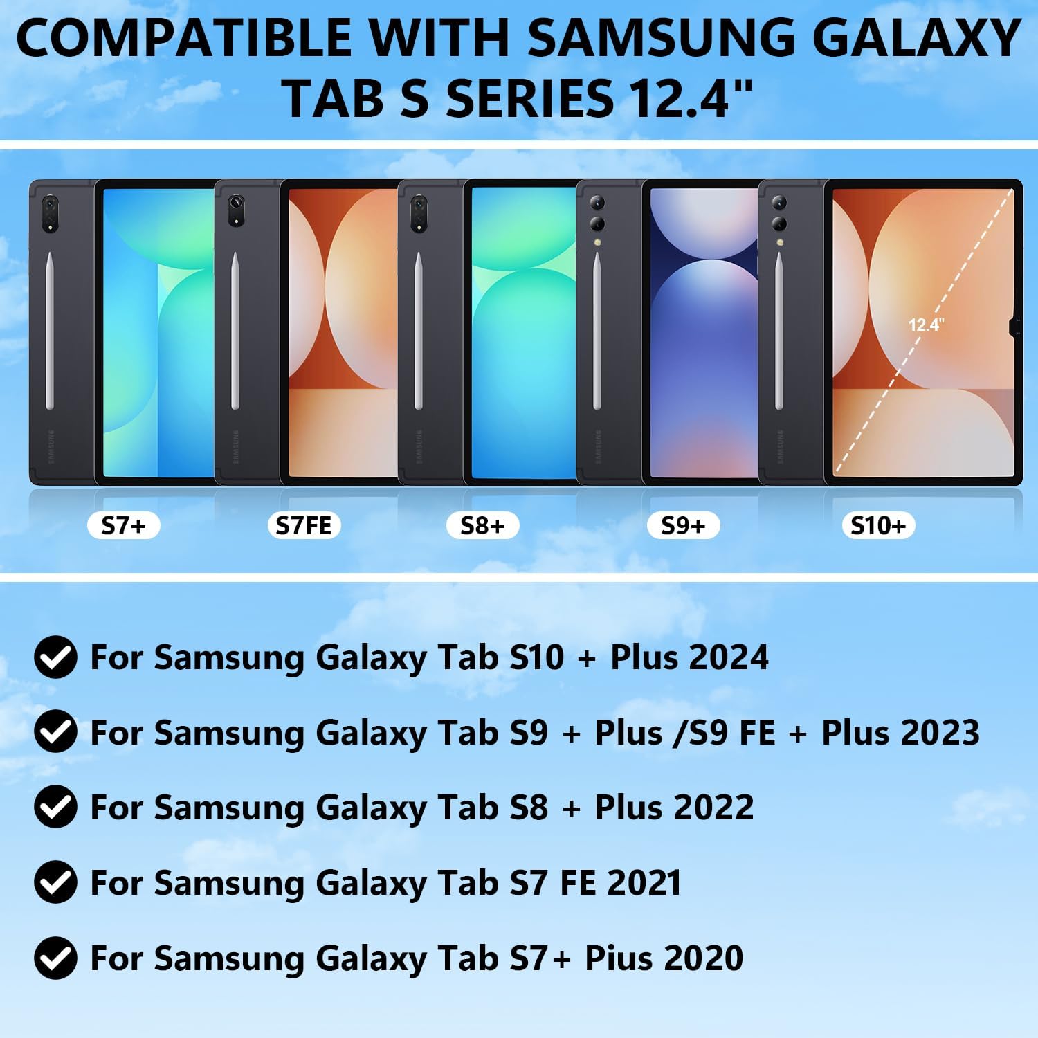 Keyboard Case for Samsung Galaxy Tab S10+ Plus/S9+ Plus/S9 FE+ Plus/S8+ Plus/S7+ Plus/S7 FE Case for 12.4" with Multi-Touch Trackpad - Magic-Style Magnetic (Black)