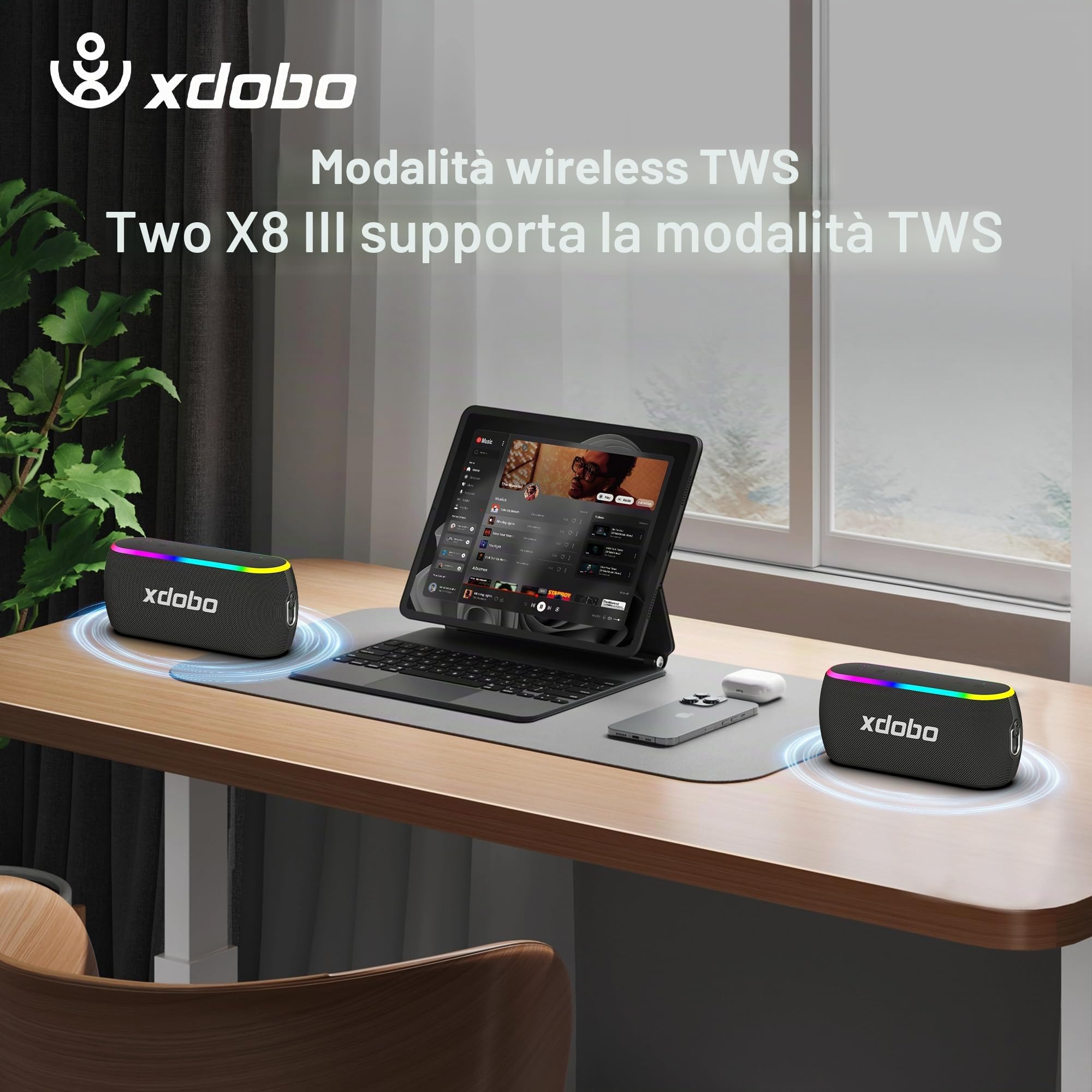 xdobo Altoparlante Bluetooth portatile X8 III, 60W con luci RGB, suono surround TWS, tipo C