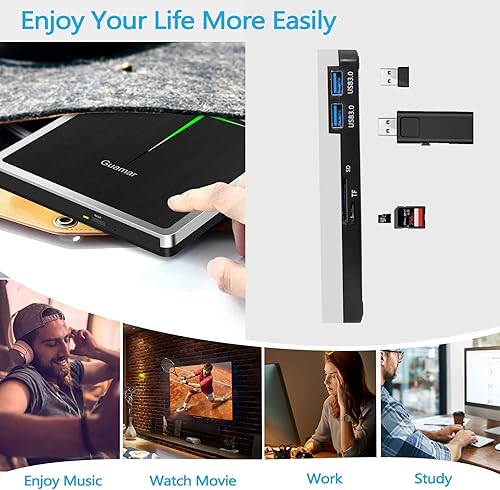 Miniatura 7 de Guamar Unidad de DVD externa para PC reproductor de grabadora de CD USB-C para portátil Mac Windows 11 con ranura SDTF2 puertos USBestuche de