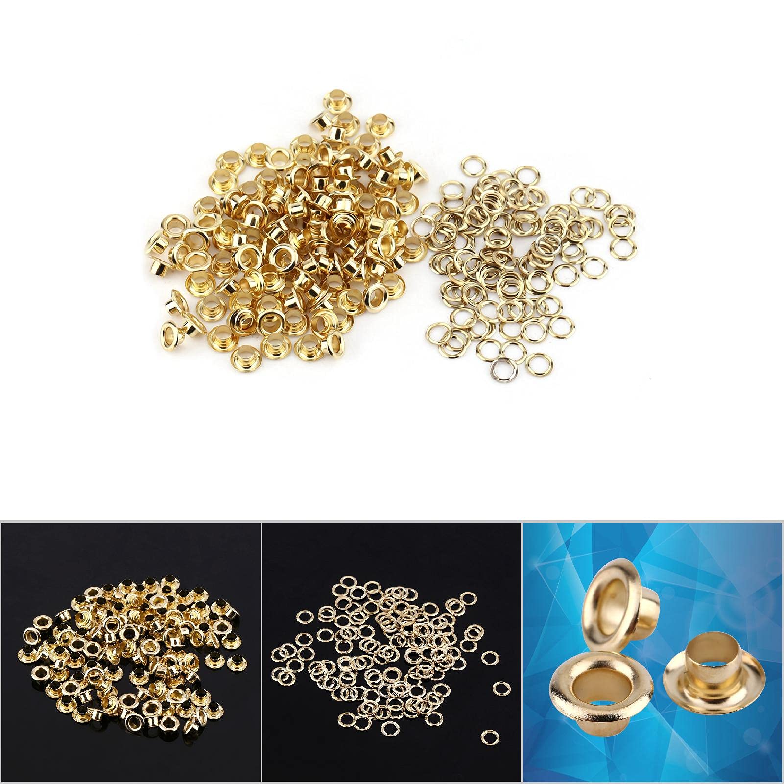 100Pcs 5mm Metal Grommets Eyelet Self Backing Eyelets Grommets for Clothes Leather Craft Card Decoration(Gold)