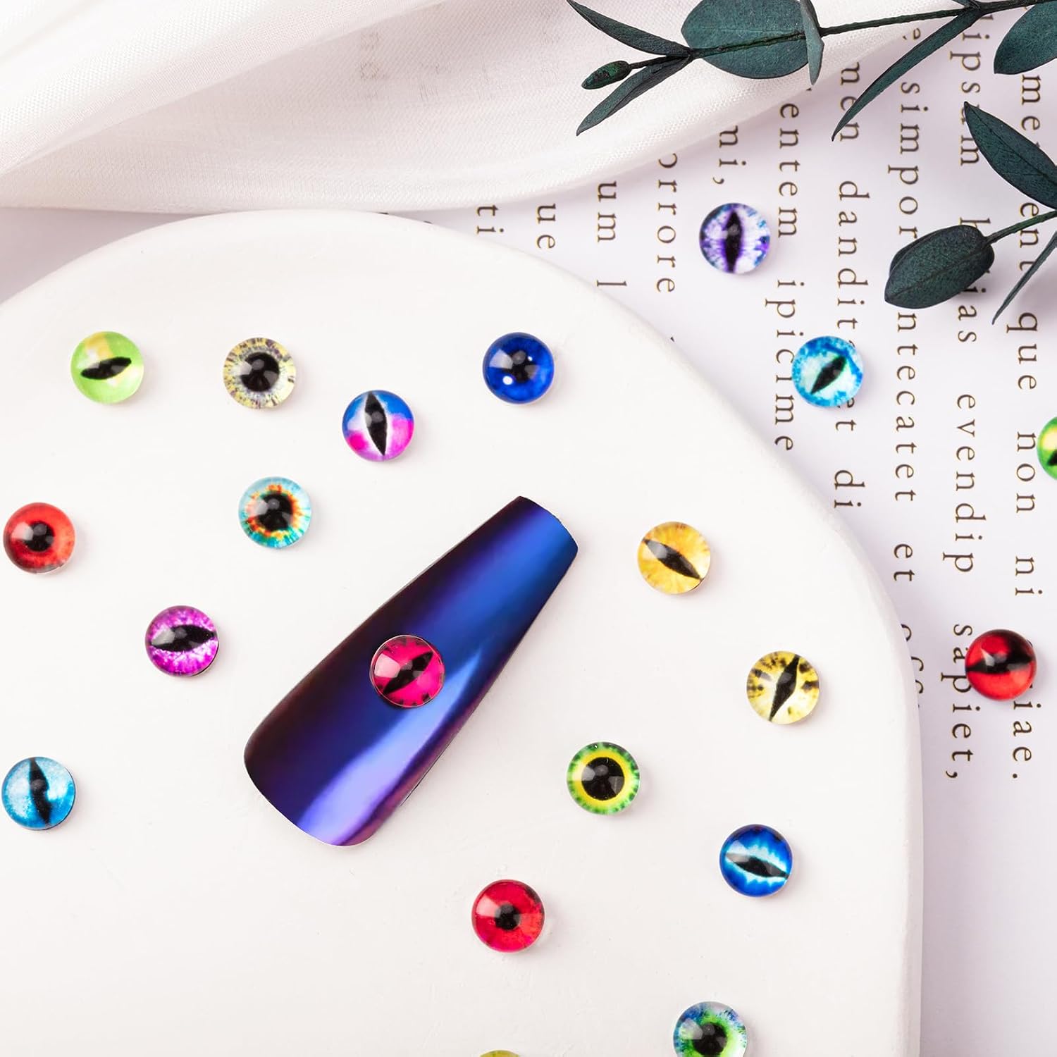 HFKPJRT 60Pcs Eye Nail Charms For Acrylic Nails, 3D Diamond Dragon Eye Animal Beads, DIY Doll Decoration