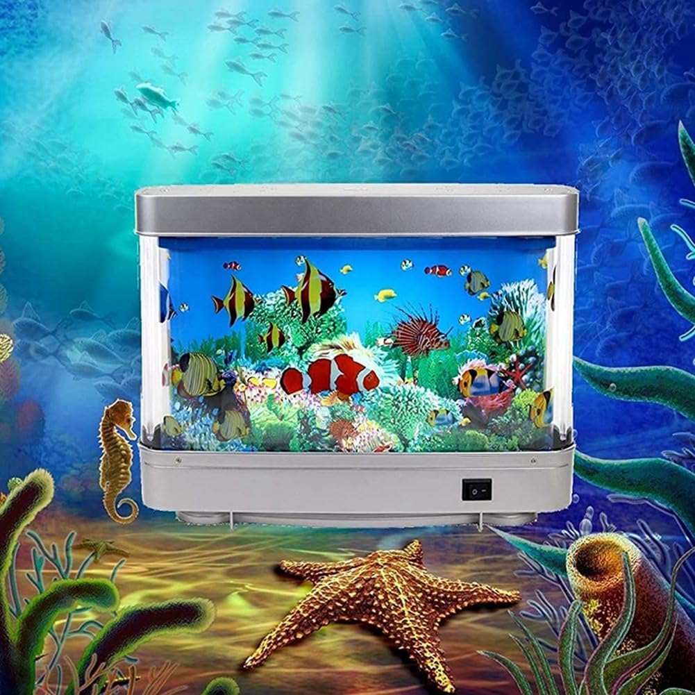 Dynamic Virtual Ocean LED Fish Tank Lamp Artificial Tropical Landscape Aquarium Night Light Decoration US Plug Easy to Use