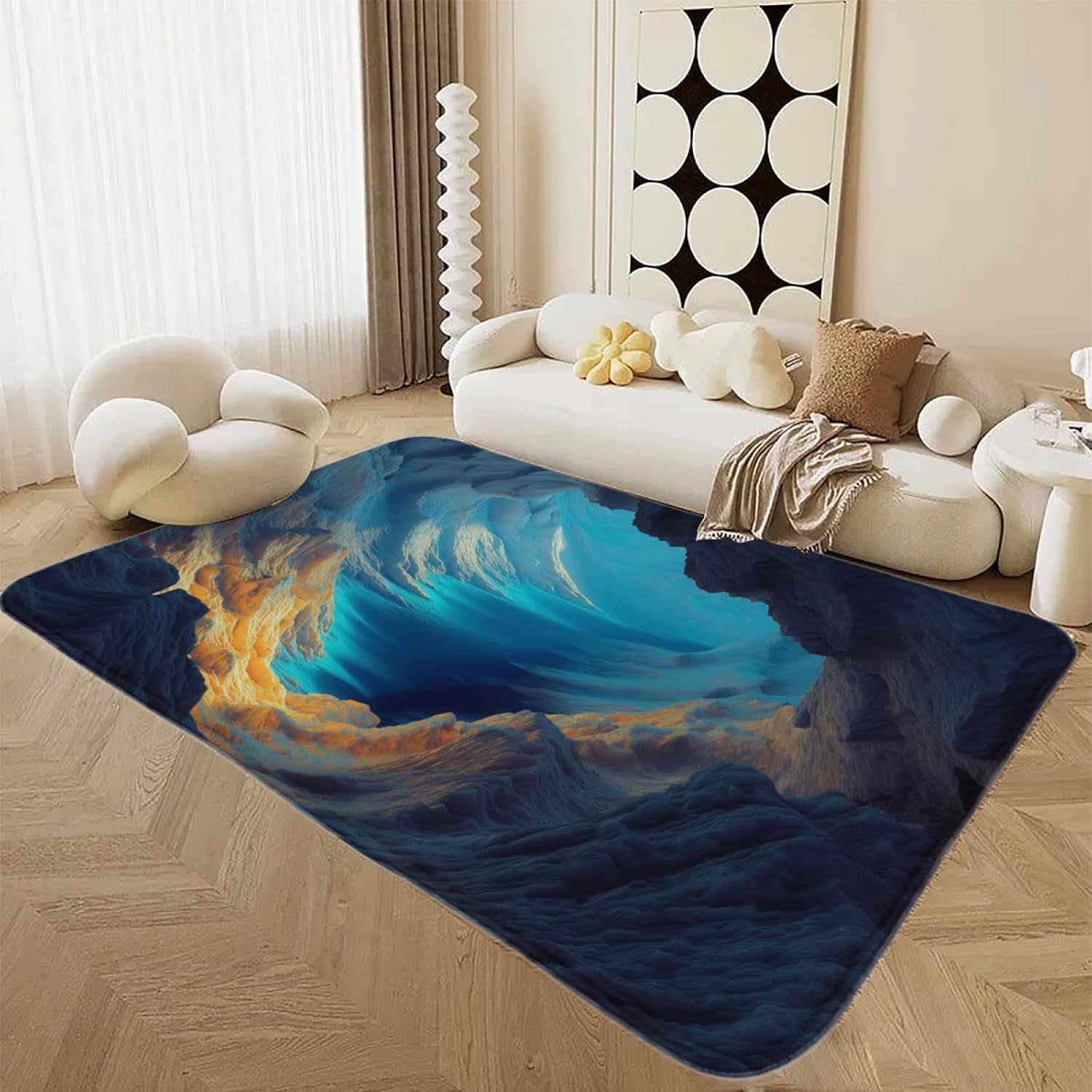 Washable 3D Bottomless Pit Optical Illusion Carpet for Living Room 3D Trap Door Mat, Kids Playroom Floor Non-Slip Mat 3 ft x 4ft