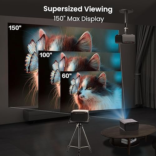 Miniatura 6 de OmniStar - Proyector 4K con WiFi y Bluetooth, mini proyector para iPhone 1080P Full HD con altavoz, enfoque automático1500 ANSIWIFI65G, pantalla de