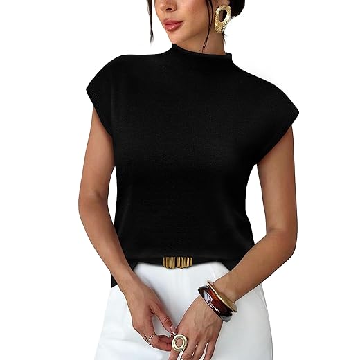 Sampeel Womens Short Sleeve Sweater Mock Neck Summer Top Dressy Casual Basic Knit Pullover Shirt