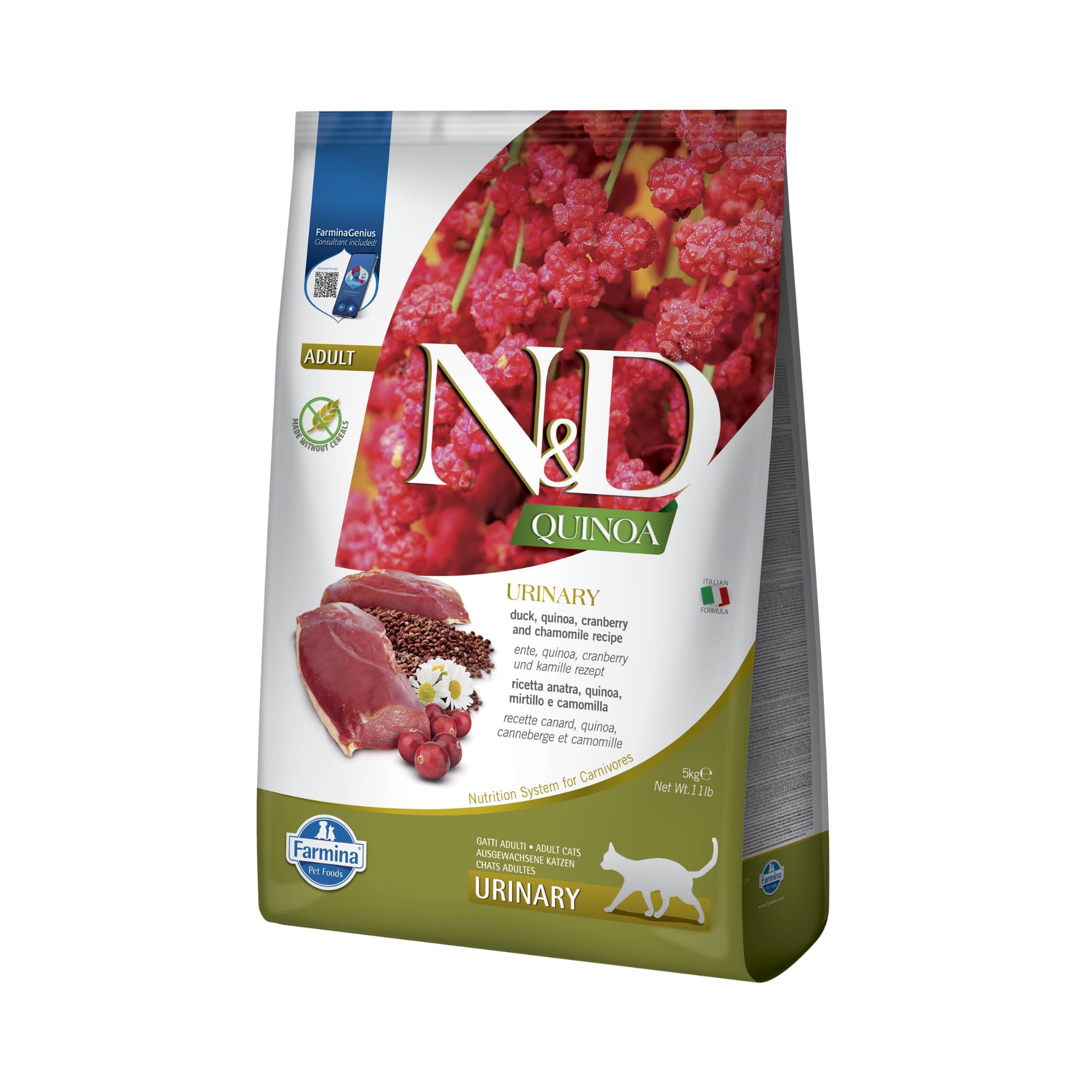 Farmina, N&D Quinoa Urinary, Anatra, Mirtilli & Camomilla, Gatto Adult, 5kg