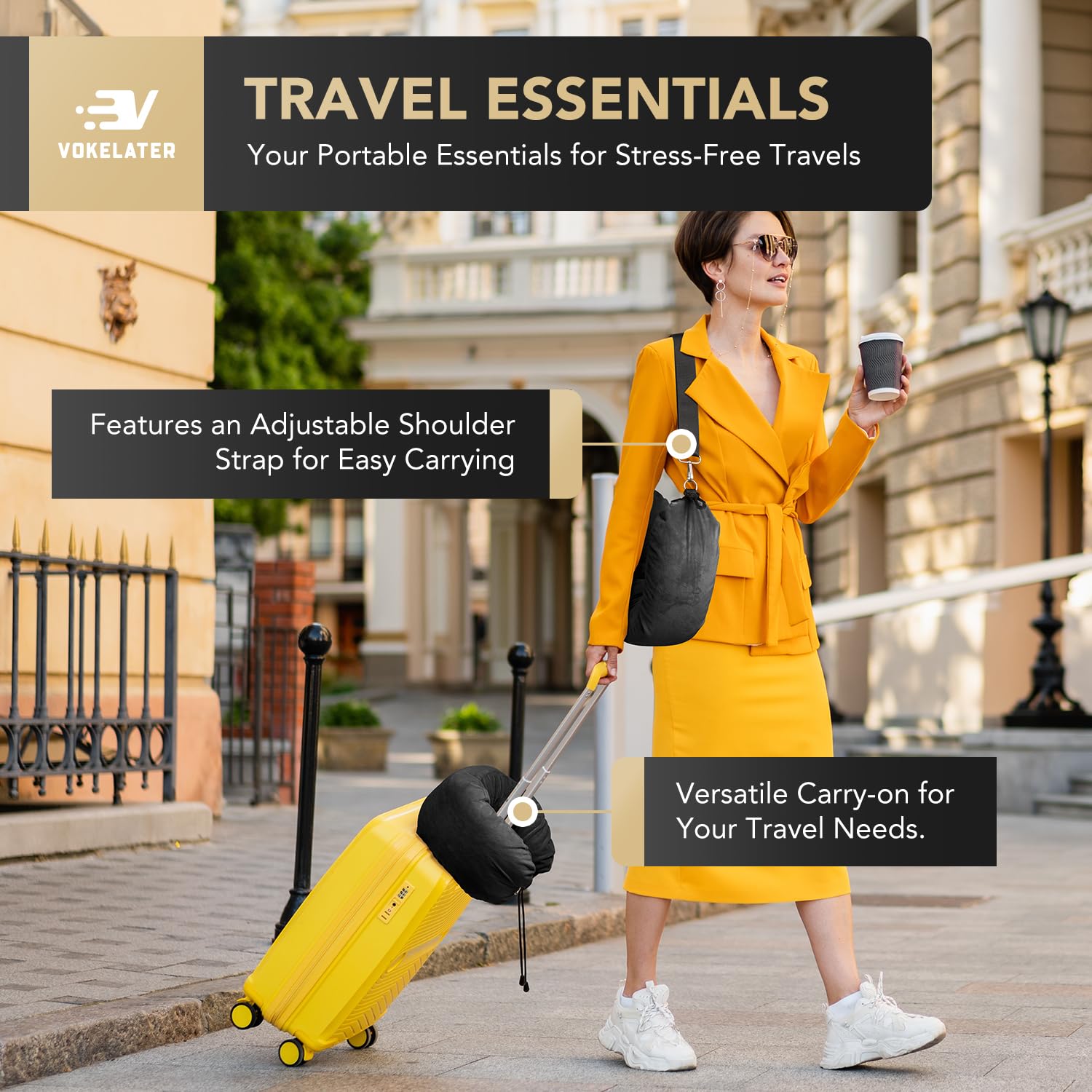 Vokelater Stuffable Neck Pillow for Travel, Neck Pillow for Extra Luggage Storage Ideal 1-3 Days Travel Essentials, Adjustable U-Shapes Airplane Pillow Size, Soft Velvet Cover, No Filler, Black 3