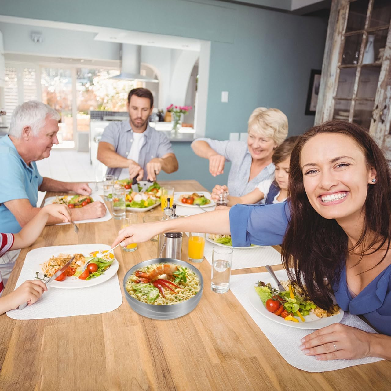 Veemoon Big Stainless Steel Korea Soup Bowls Silver Large Bibimbap Bowl Ramen Container Oatmeal Dessert Bowl Seasoning Serving Bowls Appetizer Bowls for Home Restaurant Buffet Supplies, 20CM - Image 5