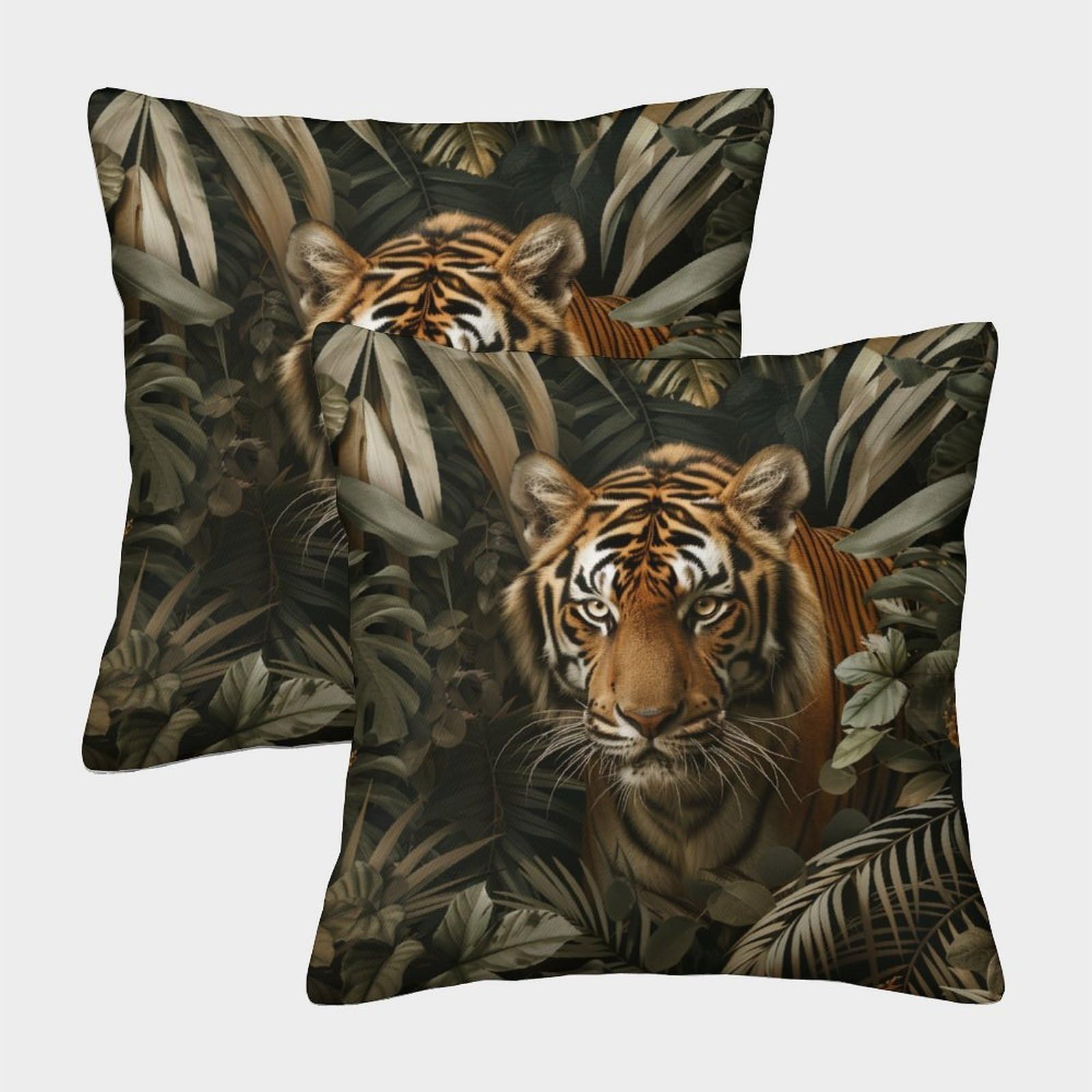 kaiyun 2 Pack Tiger Pillow Case 45x45cm Throw Pillow Case,Modern Decoration Dense Jungle Pattern for Terrace Sofa Bedroom Indoor Outdoor Party
