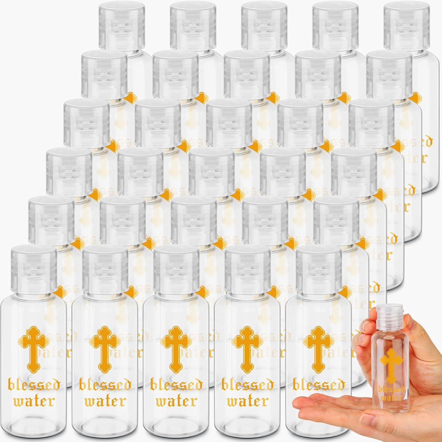 Chuangdi Holy Water Bottles Baptism Party Favor Transparent Holy Water Empty Containers with Golden Catholic Cross First Communion Gift for Guests Christian Thanksgiving Church (30 ml,300 Pcs)